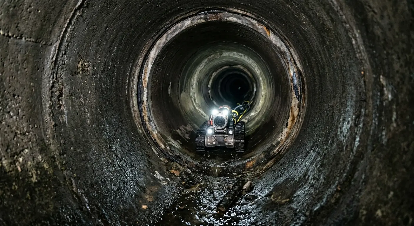 Robotic sewer camera inspecting pipe interior for Sewer Line Cleaning in Shrewsbury