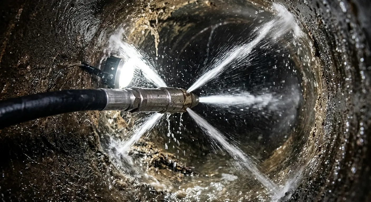 High-pressure hydro jetting nozzle cleaning sewer pipe for Sewer Cleanout in Shrewsbury